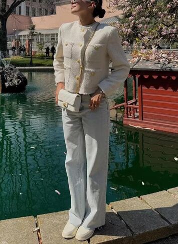 chouyatou Women's Fall Business Casual Tweed Jacket Button Down Fringed Tassel Office Work Blazer Coat in Kuwait