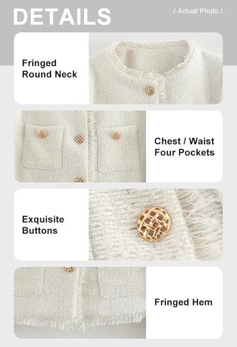 chouyatou Women's Fall Business Casual Tweed Jacket Button Down Fringed Tassel Office Work Blazer Coat in Kuwait