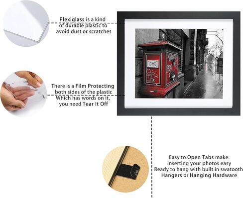 BOJIN 10x12 Picture Frames Black, Solid Wood Display Pictures 8x10 with Mat or 10x12 Without Mat, Table Top Home Decoration or Wall Hanging Photo Frame in Saudi Arabia
