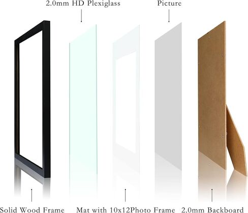 BOJIN 10x12 Picture Frames Black, Solid Wood Display Pictures 8x10 with Mat or 10x12 Without Mat, Table Top Home Decoration or Wall Hanging Photo Frame in Saudi Arabia