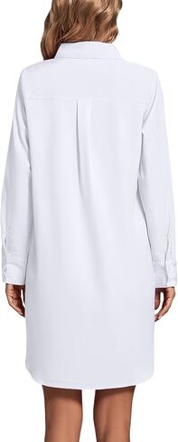 LYANER Women's Collar V Neck Button Down Long Sleeve Cruved Hem Shirt Dresses with Pockets in Saudi Arabia
