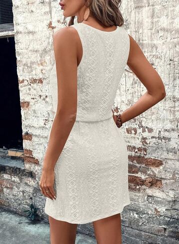 Acelitt Spring Summer Tank Dresses for Women 2024 Hollow Out Textured Drawstring Mini Dress in Kuwait