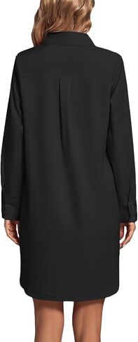 LYANER Women's Collar V Neck Button Down Long Sleeve Cruved Hem Shirt Dresses with Pockets in Saudi Arabia