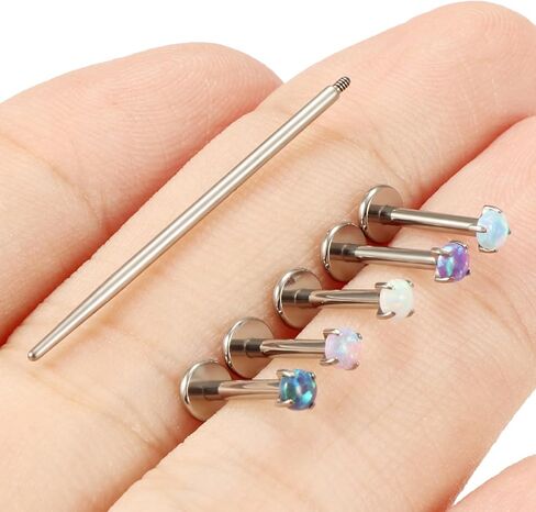 16G F136 Titanium Lip Rings Labret Jewelry Internally Threaded Monroe Lip Ring Medusa Snake Bite Piercing Jewelry Conch Tragus Forward Helix Cartilage Earring Studs Piercing Jewelry Opal in Kuwait