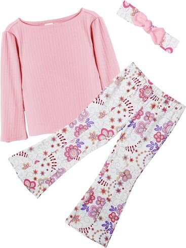 Toddler Girl Clothes Set 2T-7Y Girls' Outfits Two Pieces Shirt Top + Flare Pants Baby leggings Floral Costume in Saudi Arabia