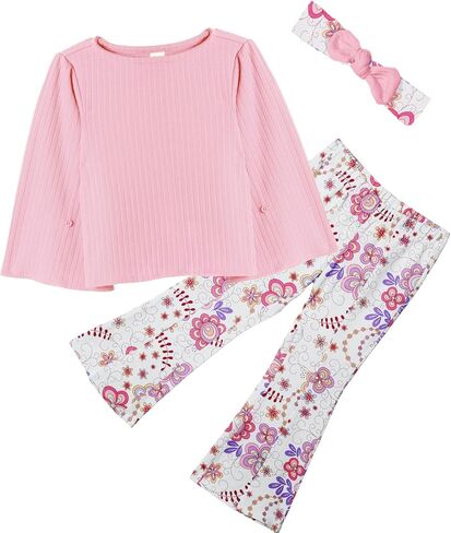 Toddler Girl Clothes Set 2T-7Y Girls' Outfits Two Pieces Shirt Top + Flare Pants Baby leggings Floral Costume in Saudi Arabia
