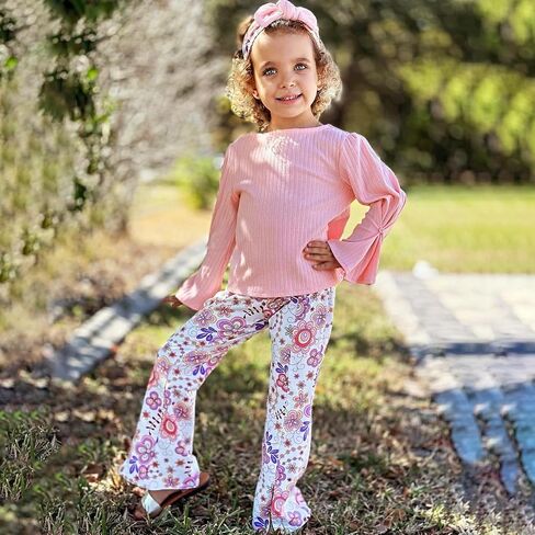 Toddler Girl Clothes Set 2T-7Y Girls' Outfits Two Pieces Shirt Top + Flare Pants Baby leggings Floral Costume in Saudi Arabia