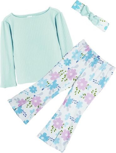 Toddler Girl Clothes Set 2T-7Y Girls' Outfits Two Pieces Shirt Top + Flare Pants Baby leggings Floral Costume in Saudi Arabia