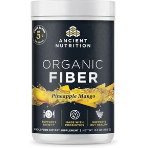 Ancient Nutrition Organic Fiber Powder, Raspberry Lemonade, Soluble Fiber from Acacia & Konjac Root, Supports Digestive Health, Reduces Bloating, 6.5 oz