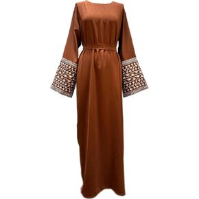 MedeShe Women's Embroidery Abaya Ramadan Muslim Belted Dress Robes
