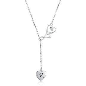 Nurse Stethoscope Necklace for Women - 925 Sterling Silver Initial Letter Doctor Stethoscope Pendant Doctor Nurse Medical Student Graduation Jewelry Gift
