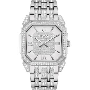 Bulova Men's Crystal Octava Silver Stainless Steel Watch; Octagon Shape Dial, 3 Hand Style: 96A285