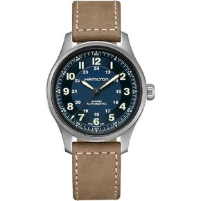 Hamilton Watch Khaki Field Titanium Auto | Swiss Made | 42mm Titanium Case | Blue Dial Analog Watch | Brown Leather Strap (Model: H70545540)