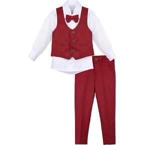 Lilax Boys Formal Suit 4 Piece Vest, Pants and Tie Dresswear Suit Set (11 Years, Red)