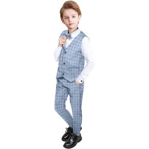 Yilaku Toddler Boy Dress Clothes, Kids Suits Sets, Toddler Wedding Outfit, with Vest+Shirt+Pants+Bowtie 4Pcs