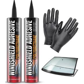 2 Pack Polyurethane Windshield Adhesive - Quick Curing & Weather Resistant Auto Glass Adhesive, Vertical & Overhead Application, Windshield Repair Kit with Gloves, Applicator Tip & Cartridge - 310ml