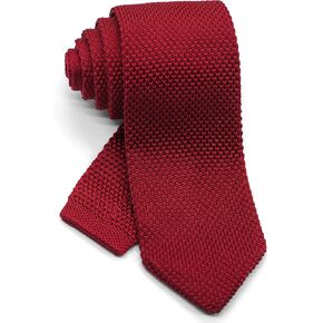 Men's Pointed Knit Tie Necktie Width 2.75 inches Washable Solid Color Deep Dark Red