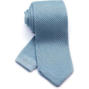 Men's Pointed Knit Tie Necktie Width 2.75 inches Washable Solid Color Sax Blue Light Blue