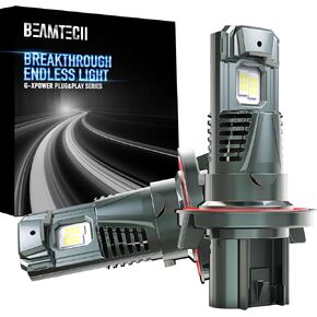 BEAMTECH H13/9008 Bulbs, G-XPower Chips 500% Brighter 6500K Xenon White Fog Light Bulbs, Plug and Play, Pack of 2