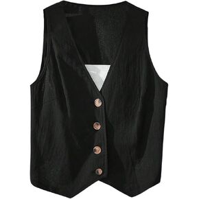 OYOANGLE Women's Button Front Sleeveless Blazer Vest V Neck Office Work Suit Vests Waistcoat