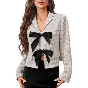 MakeMeChic Women's Bow Knot Lapel Jacket Long Sleeve Office Blazer Jackets