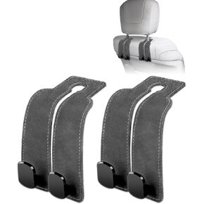 Leather Purse Hook for Car 2 Pack, Headrest and Seat Car Hooks for Purses and Bags, Gray
