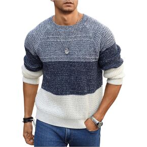 Verdusa Men's Long Sleeve Round Neck Knitwears Color Block Knitted Sweaters