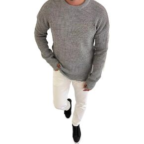 SKOS Men's Crewneck Pullover Sweater, Long Sleeve Knitted Ripped Sweater for Men, Dad/Husband/Boyfriend