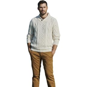 Aran Woollen Mills Irish 100% Super Soft Merino Wool Long Sleeve Neck Sweater for Men