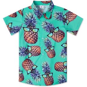 UNICOMIDEA Little & Big Boys Hawaiian Shirt Kids Tropical Luau 3D Print Button Down Shirts for 3-14 Years Old