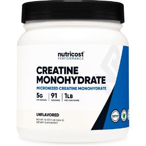Nutricost Creatine Monohydrate Micronized Powder 1 LB (454 Grams), 5000mg Per Serv (5g) - Micronized Creatine Monohydrate