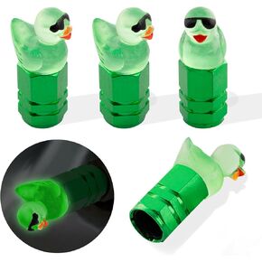 4Pcs Duck Tire Valve Caps, Funny Sunglasses Duck Valve Stem Caps Covers for Wheels, Decorative Cute Tire Valve Caps for Car Accessories (Hexagon Duck Yellow)