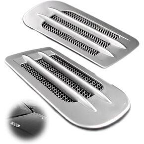 1 Pack 2 Pcs Car Engine Hood Air Outlet Vent Cover Trim, Universal Car Side Mesh Vent Sticker For Any Car (Silvery)