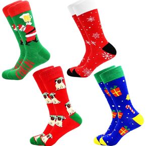 CAMIRUS 4 Pairs Christmas Socks, Cute Dog Snow Christmas Tree Santa Claus Patterned Socks, Cotton Xmas Socks Gifts for Women Men Girls Boys