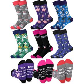 6 Pairs Grandma Socks Best Grandma Christmas Gift Novelty Cotton Crew Socks Holiday Gift for Grandma from Grandchildren