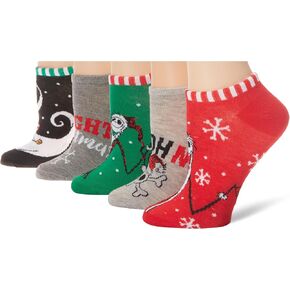 Disney Women's Nightmare Before Christmas Holiday 5 Pack No Show Socks