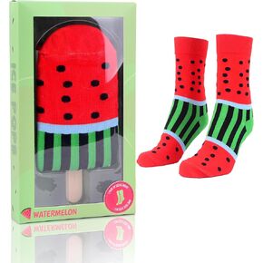 Pop Craze - 1 Pair Strawberry or Watermelon Ice Pop Socks In a Box - 1 Size Fits Most. Novelty Socks Gift for Women and Teens