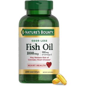 Nature's Bounty Fish Oil, Dietary Supplement, Omega 3, Supports Heart Health, 1000 Mg, 220 Coated Softgels
