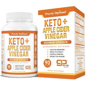 Purely Optimal Keto BHB & Apple Cider Vinegar Capsules - Exogenous Ketones Supplement with The Mother for Ketosis Support, Healthy Lifestyle & Overall Well-Being - 90 Capsules
