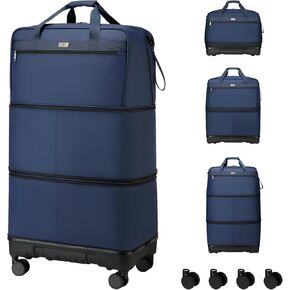 High 33.4" Expandable Foldable Luggage with Removable Universal Wheels Large Capacity Collapsible Suitcase Rolling Travel Bag for Men and Women Lightweight Suitcases