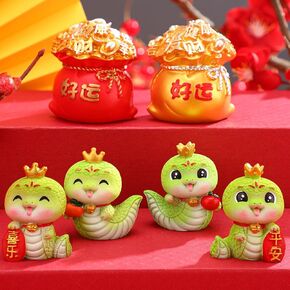 6 Pcs 2025 Chinese New Year Snake Figures Decoration Miniature Resin Chinese New Year Zodiac Snake Ornament for Cake Topper Dollhouse Car Office Table Desk(Classic)