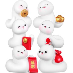 6 Pcs 2025 Miniature Snake Figurines: Resin New Year Ornaments Snake Year, Treasure Pots Snake Decor Chinese Zodiac Animal Statues Year of The Snake for Spring Festival Home Car Decor