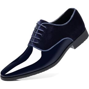 Men's Tuxedo Patent Leather Classic Velvet Lace-Up Business Dress Shoes