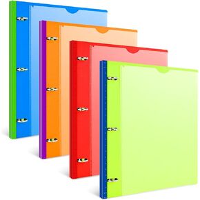 INFUN Telescoping 3 Ring Binder - 4PCS-Black，Portable Plastic Binder with Telescoping Spine ，3 Ring Binder with Foldable Front Cover Holds 8.5" x 11" Paper for School,Office and Homes