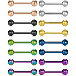 JFORYOU Nipplerings 14G Surgical Steel Nipple Piercing 12mm 14mm 16mm 18mm Straight Barbells Tongue Rings Piercing Jewelry