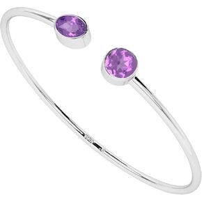 Natural Gemstone 2 Stone Size Adjustable Twister Bangle Bracelet for Women, Birthstone Jewelry Gifts for Her Birthday, Anniversary, Christmas (Bezel-Set)