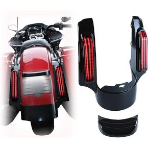 Rear Fender Fascia Light Kit with License Plate Lights for Road Glide, Rear Fender Extension Set w/LED Brake Running Turn Signals for Harley Road King Street Electra Glide Ultra Limited 2014-2023