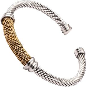Cable Bracelet for Women Cuff Twisted Wire Vintage ladies bangle bracelets Elastic Adjustable Stainless Steel Jewelry With Gift Box