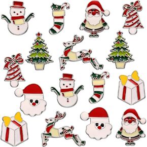 Outus 16 Pieces Christmas Brooches Pins Set Christmas Enamel Pins Bulk Santa Claus Christmas Tree Reindeer Snowman Christmas Stockings Pin Badge for Women(Holiday Style)