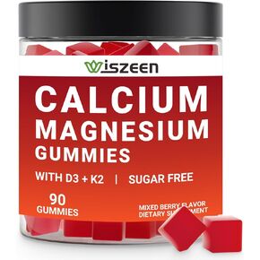 Calcium with Vitamin D3 K2 Gummies, Sugar Free Calcium Supplement for Women & Men, Chewable Calcium Citrate with Magnesium, Zinc for Bone, Muscle & Immune Support